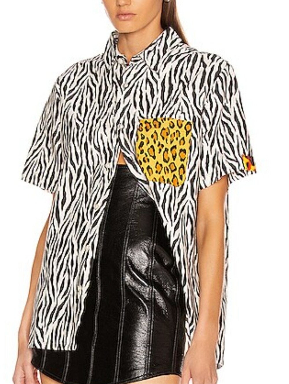 R13 Tony Shirt Button Done Zebra Print Contrasting Pocket Size XS